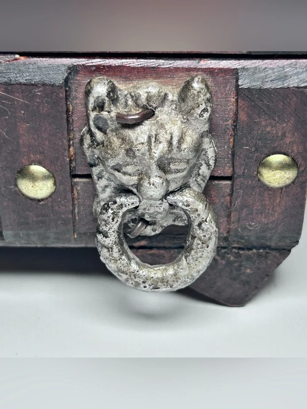 Vintage Gothic Style Wooden Treasure Chest Jewelry Box.